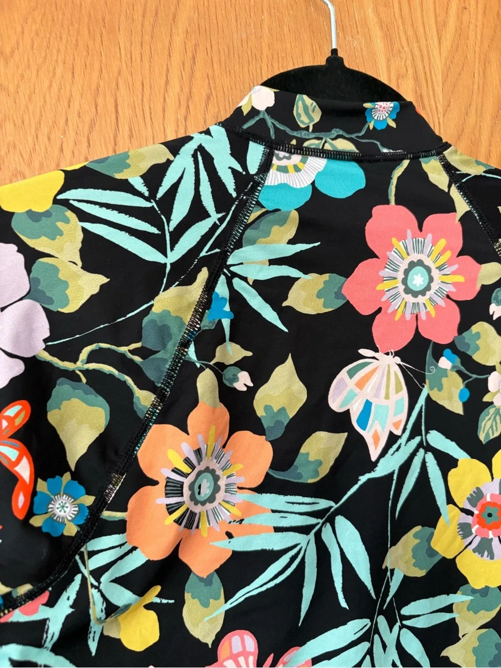 J. Crew Black Floral Long-Sleeve Rash guard One-Piece Swimsuit 8